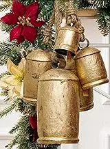 Large Vintage Gold Cow Bells for Rustic Christmas Decor - Hanging on Rope Set of 3 Harmony Vintage Handmade Rustic Lucky (6, 8, 10 Inches)