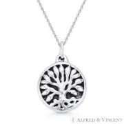 Antique-Finish Tree-of-Life Charm .925 Sterling Silver Pendant & Chain Necklace