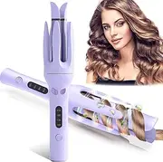 Automatic Curling Iron,Professional Automatic Hair Curler,Ceramic Tourmaline Curl Wand Barrel,Rotating Curling Iron,4 Adjustable Temps,Dual Voltage & Anti-Scald Self Curling Wand& Auto Timer. (Purple)