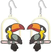 [YDVELY] Bohemian Simplicity Wooden Parrot Asymmetry Lightweight Dangle Drop Earrings Handmade Geometry Teardrop Hollow Printing Hook Earrings For Women Girls Jewelry Gifts