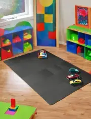 (60 Piece) Kids Foam Puzzle Floor Mat | Interlocking Play Mat w/ Border | Black