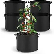 Plant Grow Bags with Handles, 10 Gallon, Heavy Duty 300G Fabric Pots with Handles, 5-Pack (Black, 10 Gallon)
