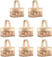8pcs Mini Woven Baskets with Handles Wood Chip Baskets Dollhouse Picnic Basket Tiny Candy Basket Miniature Flower Baskets for Wedding Party Favors Farmhouse Decor