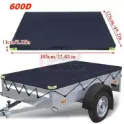 600D Blue Tray Trailer Cover 6x4ft Heavy Duty Waterproof Protector Rubber Belt