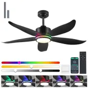 48" Ceiling Fans with RGB Lights and Remote/APP Control, Modern 2 Downrods Ce...