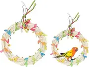 Parrot Swing, Perch Ring for Bird, Interactive Multifunctional Cage Ring Swing Toy with Leaves for Parrot Conure Cockatiel Parakeet