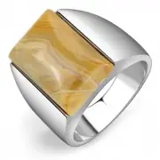 Men'S Semi-Precious Brown Agate Stone Stainless Ring 8-13 Tk947