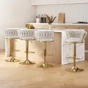 Artiss 4x Bar Stools Gas Lift Velvet Woven Backrest Ivory
