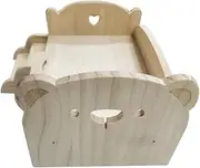 Wooden Play Bed for Dolls Universal Wooden Bed Wooden Doll DIY Mini Play Bed for Dolls Children's Day Gift(Bear)