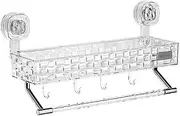 Suction Cup Condiment Storage Rack | Wall Mounted Shower Storage | Shower Suction Cup | Shower Shelves for Inside Shower with Hooks, No-Drilling Suction Bathroom Shower Organize