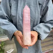 1.5LB+ Natural Pink Rose quartz obelisk crystal wand point healing CARE