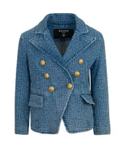Balmain Kids Logo Monogram Denim Jacket 8Y,4Y,14Y,6,13Y,12Y,10Y Blue