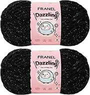 Chenille Yarn, 2 Pack Franel Dazzling Black Sparkle Yarn 4.5mm Thickness, 100% Polyester, Soft, Fluffy, Perfect for Crocheting and Knitting. Great for Plush Dolls, Bags, and Throw Pillows