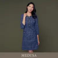 在飛比找Yahoo奇摩購物中心優惠-現貨【MEDUSA 曼度莎】名媛小香風藍毛呢洋裝（M-XL）