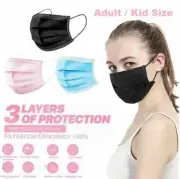 50 PCS 3 layer Black Disposable Face Mask Masks Protective Mouth Fashion AU