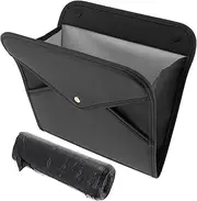 X AUTOHAUX Car Trash Can Trash Bag Durable Front Seat Back Row Faux Leather Trash Bin Black 1 Set