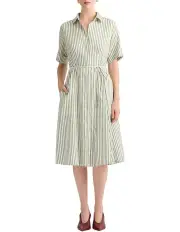 [David Lawrence] Evie Linen Blend Shirt Dress in Green