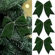 Janinka 12 Pcs Christmas Velvet Bows & Ribbons - 6 Inch Rustic Wreath Gift Bows Vintage Xmas Holiday Ornaments for Tree Garland DIY Craft Wrapping Decor (Green)