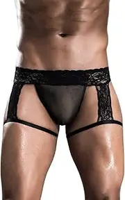 [BaronHong] Men's Sexy Butt Flaunting Jockstraps Underwear Mesh Lace Boxer Shorts Gay Underwear