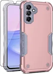 [Asuwish] Phone Case for Samsung Galaxy A15 5G/4G with Tempered Glass Screen Protector Cell Cover Hybrid Slim Rugged Shockproof Hard Protective Heavy Duty Mobile Accessories A 15 G5 15A Women Men Pink