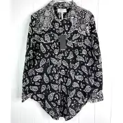 One Teaspoon Hand Batik Paisley Western Shirt - Black NWT Size XS