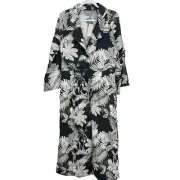 Pink Filosofy Guatavita Midi Dress Size Medium Navy Leaf Print Cotton Stretch