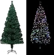 Artificial Christmas Tree with Stand - 180 cm Green Fibre Optic Tree with Multi-Color Lights, Indoor and Outdoor Holiday Decorations, Prelit PVC Xmas Tree with 230 Tips, Steel Base Included