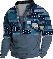 xoxingysm Mens Aztec Pullover Retro 3D Print Western Shirts Buttons V Neck Long Sleeve Henley Shirts Casual Cowboy Sweatshirt