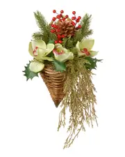 National Tree 11in Cymbidium & Berry Hanging Wall Basket