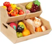 Bamboo Stackable Pantry Storage Bins,Wooden Large, Natural