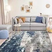 LIWEGHT Area Rug for Living Room Bedroom, Washable Rug Faux Wool Non Slip Low Pile Blue Modern Abstract Carpet for Home Decor, 200 * 250