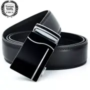 Mens Black Belt GENUINE Leather Business Jeans Waistband Jeans Automatic Buckle