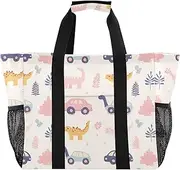[sanluoli] Totes Foldable Large Beach Bag Sandproof Canvas Laundry Bag Tote, Pastel Cars Dinosaurs, 1 size