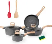 Pots and Pans Set Non Stick, Cookware Sets 10Pcs, Granite Cookware Set, Black Ki