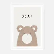Galrie Charming Minimalist Bear Art Print - Ideal for Nursery and Kids' Rooms, White Frame, A3 30 x 42cm (12 x 16inch)