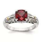 Shey Couture Silver with 14K Accent Antiqued Cushion Checkerboard Garnet Ring QT