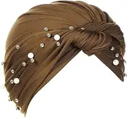 Summer Turban Hats for Women Sleeping Hat Elastic Head Wrap Caps Pearls Twisted Braid Hair Cover Headwear