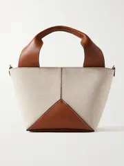 [Métier] Métier - Market Mini Leather-trimmed Linen Tote - Off-white - One size One size Off-white