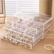 CLUQMEIK Earring Organizer Box Clear Storage Acrylic for Earrings Necklace Organizer Jewelry Box with 72 Grids Storage Compartments Transparent Ring Clear Jewelry Organizer
