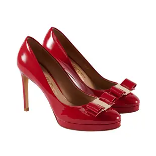 Salvatore Ferragamo 經典款 OSIMO 紅色漆皮蝴蝶結細跟高跟鞋