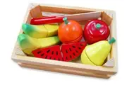 Fun Factory Wooden Pretend Play Toys Food - Cutting Fruit Crate 13pc