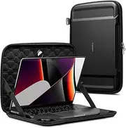 SPIGEN Rugged Armor Pro for MacBook Pro 16 Inch Case M4/M3/M2/M1 (2024/2023/2021), MacBook Air 15 inch Case M4/M3/M2 (2025/2024/2023), AirTag Storage Holder Foam Nylon Laptop Carry Bag Cover - Black