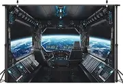 CYLYH 7x5ft Spaceship Interior Background Futuristic Science Fiction Photography Backdrops Spacecraft Cabin Photo Shoot Galaxy Outer Space Station Astronomy Decoration Photo Props D442