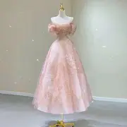 Cold-Shoulder Floral Print A-Line Evening Gown Light Pink - L