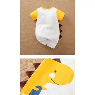 短袖包屁衣 寶寶短袖連身衣 爬服 透氣童裝 黃色恐龍嬰兒服-雪倫小舖