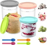 4 Pack Ice Cream Pints Containers, Stackable Ice Cream Tubs with Lids and Scoops, Compatible with NC301/NC300/NC299AMZ/CN301CO Series Ice Cream Storage Cup Containers for Home Kitchen (Style A)