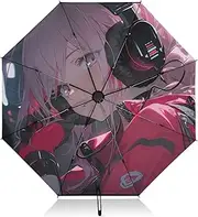 [PDZRMY] UV Protection Travel Umbrella Anime Headphones Beautiful Compact for Rain and Sun - Auto Open and Close UPF 50+ Windproof Portable 46” Sun Umbrella for Women and Men