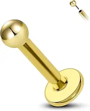 [COCHARM] 14K Solid Gold Cartilage Piercing Jewellery 16g Yellow Gold Flat Back Helix Conch Earring Stud 14K Gold Threadless Conch Bar Press Fit Ball Labret Stud Tragus Rings