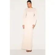 Almond Tailored Boat Neck Maxi Dress, Almond