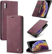 ELEPIK for iPhone Xs Max Case with Card Holder, Kickstand [2 Card Holder + 1 Cash Slot] [for Women & Men] [Durable PU Leather] Magnetic Wallet Phone Cover for iPhone Xs Max, Elegant Red